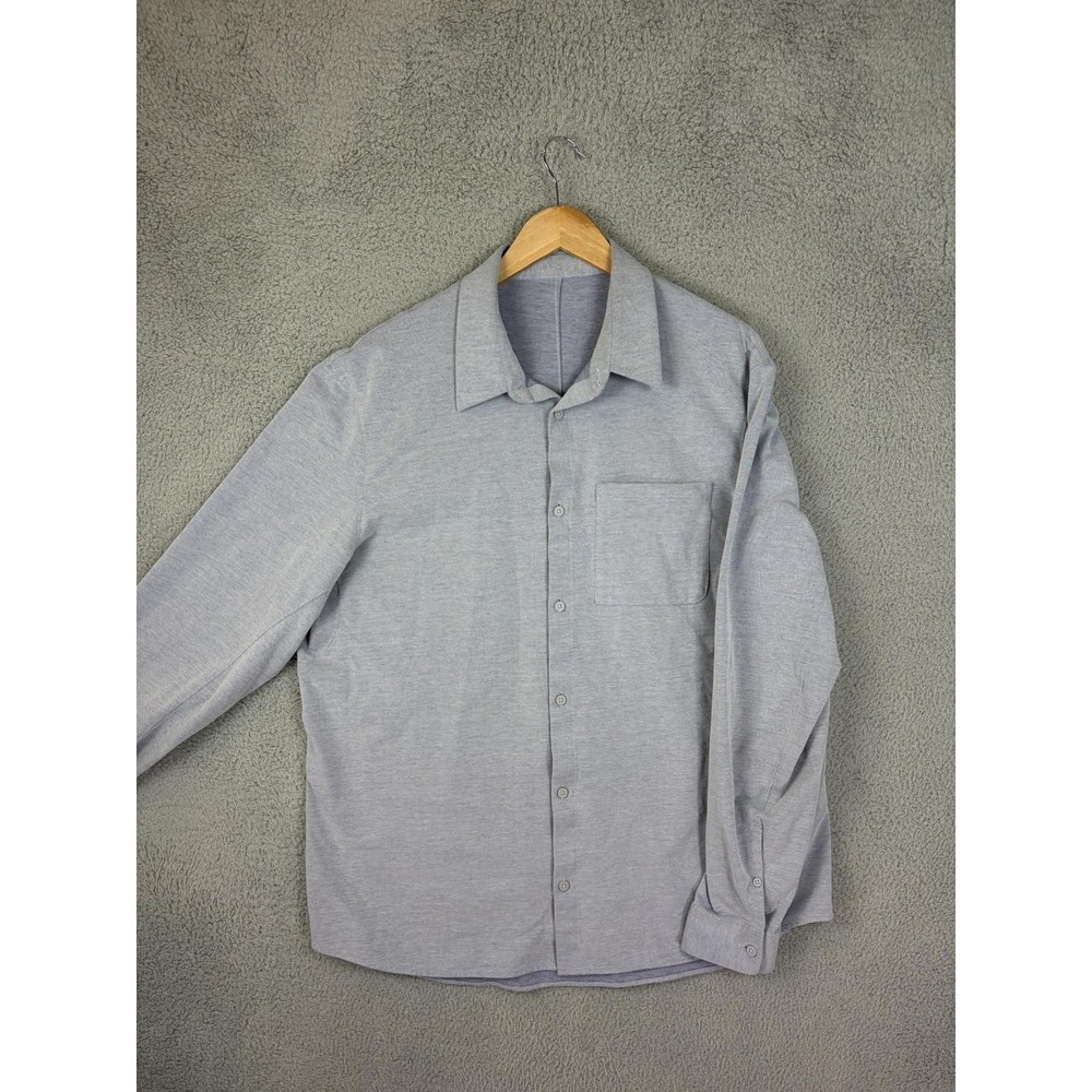 Lululemon Athletica Shirt Mens Medium Gray Solid Long Sleeve Button Knit Casual